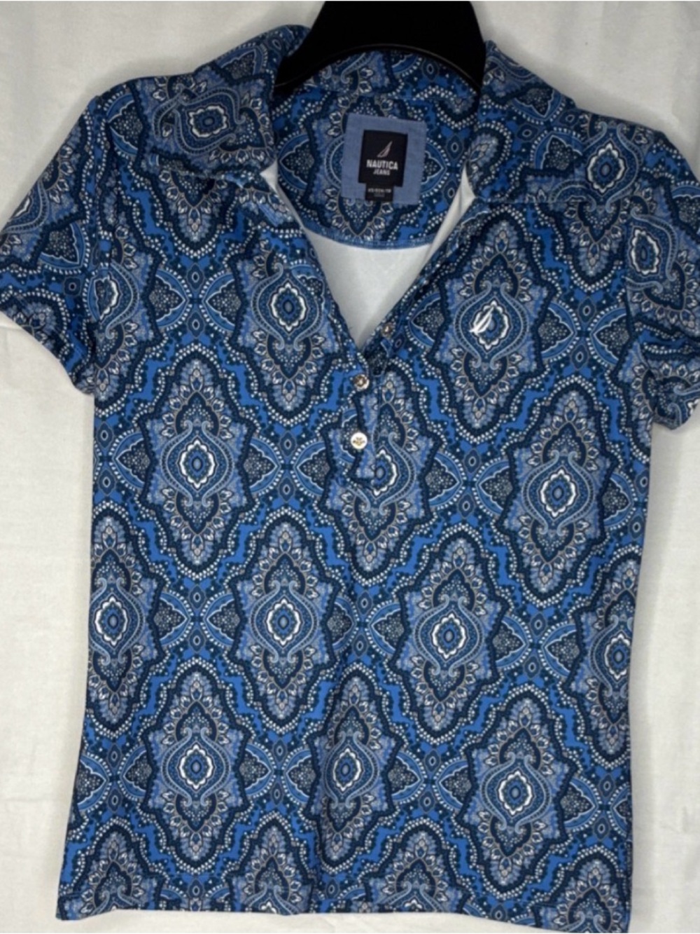 Nautica Jeans Blue White Paisley Collared Button-Up Women's Short Sleeve XS